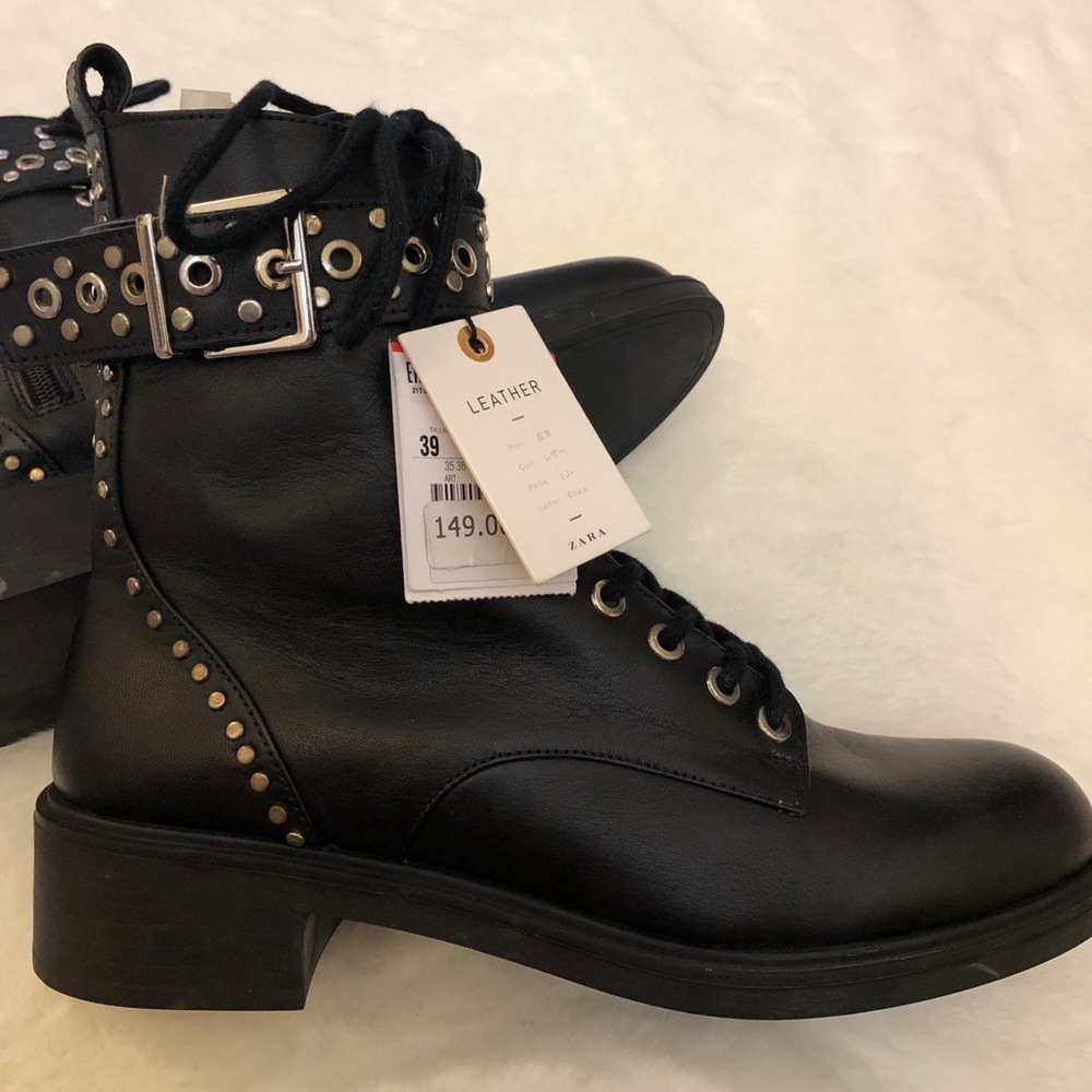 NWT ZARA STUDDED LEATHER ANKLE BOOTS